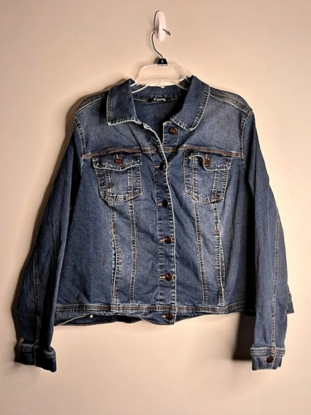 d.jeans Rhinestone Cat Denim Jacket Dark Wash 2XL